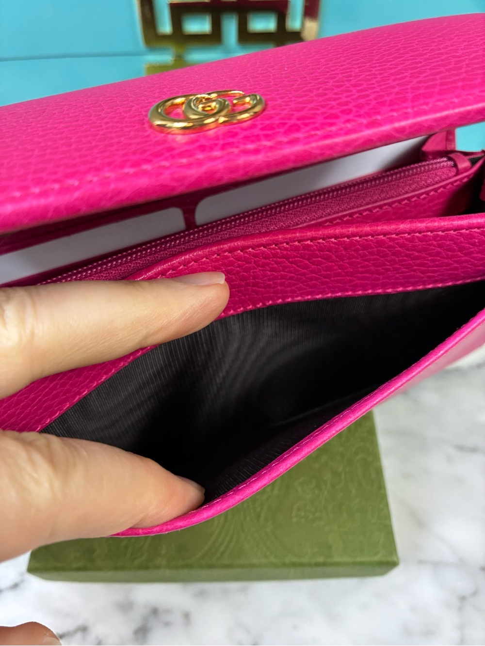 Gucci Hot Pink GG Marmont Leather Flap Wallet - NWOT Authentic - Picture 12 of 13